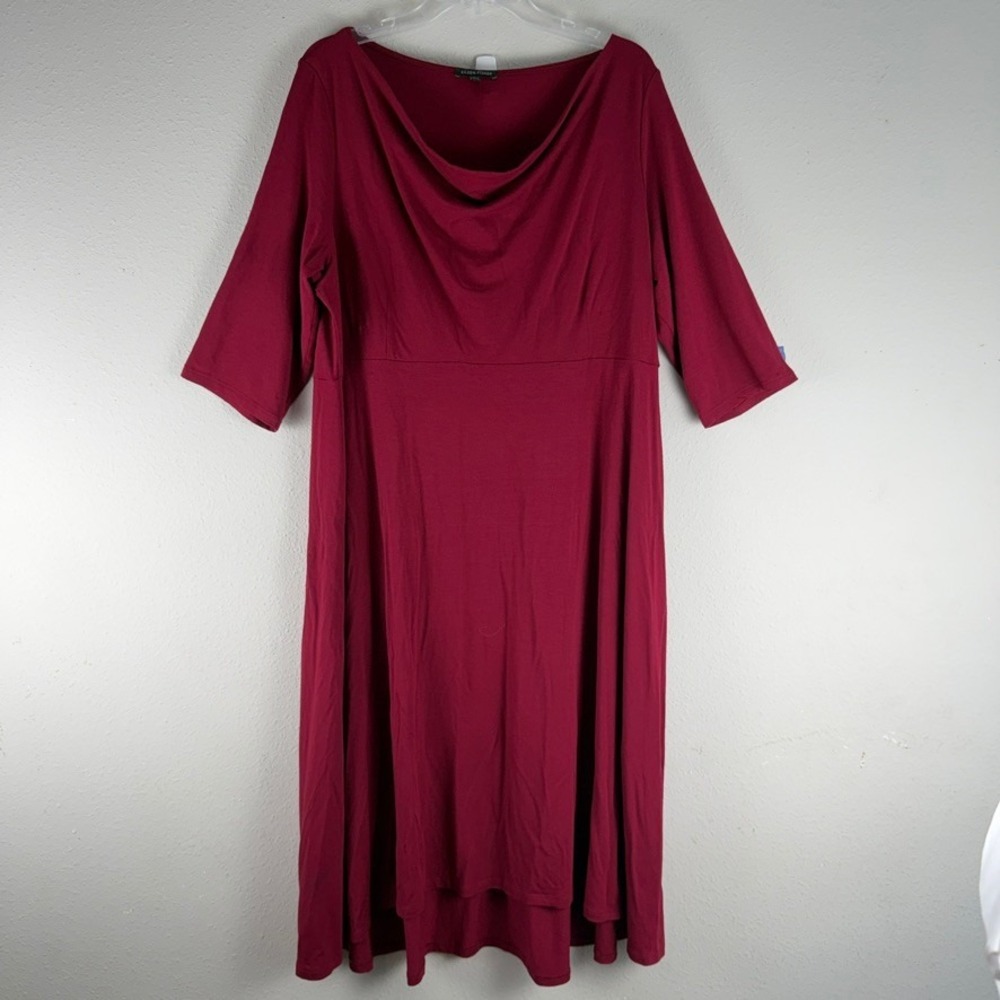 Eileen Fisher Cowl Neck Dress XL Burgundy Red Rayon Lycra Minimalist Luxury